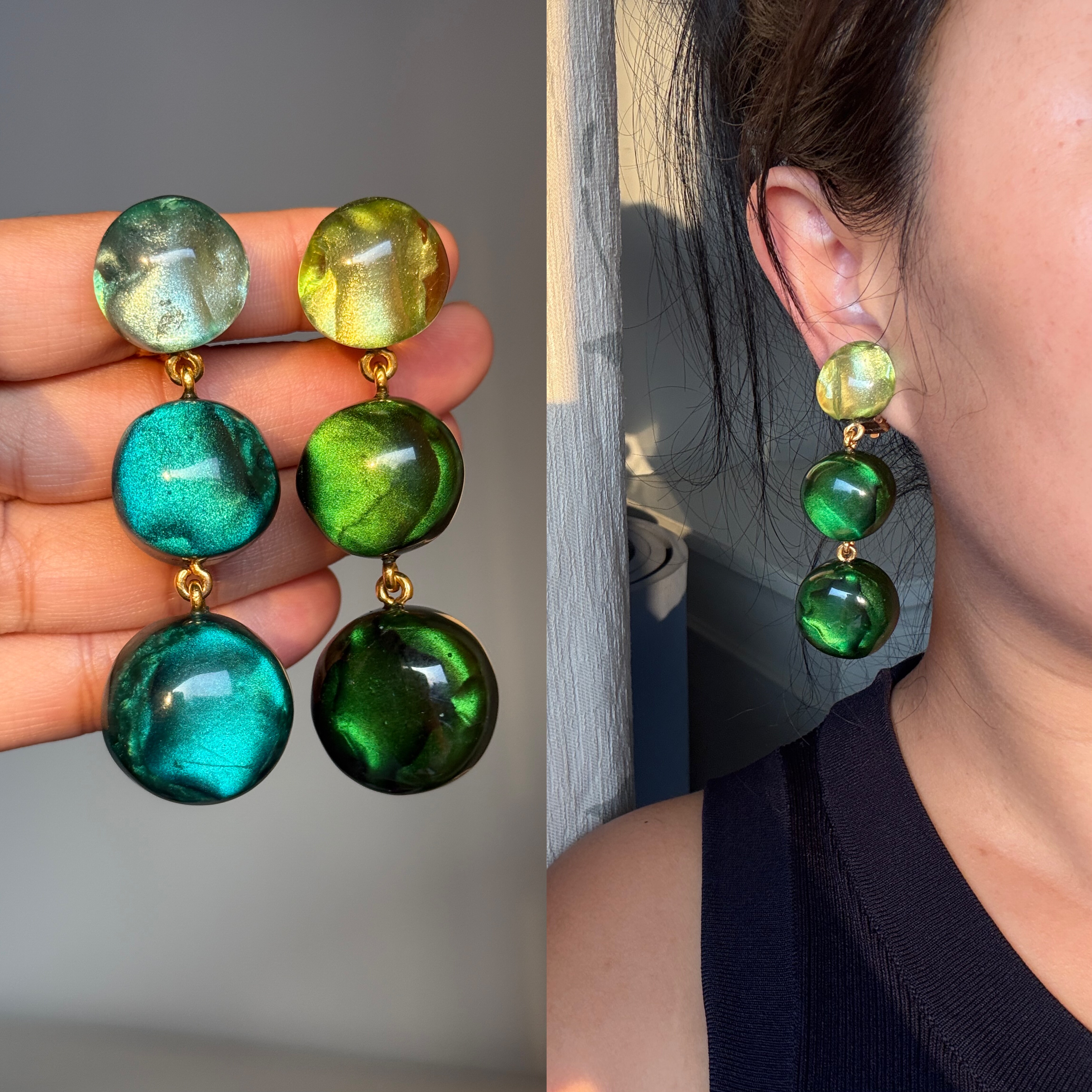 现货法国多米尼克dominique denaive25秋冬新款蓝绿色耳夹