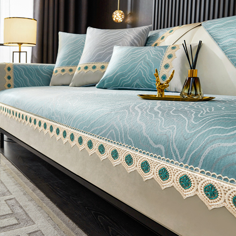 轻奢现代冰丝沙发垫夏季凉席坐垫靠保护壳布防滑皮沙发套罩高端座