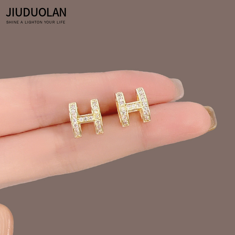 字母H耳钉女纯银小众高级感