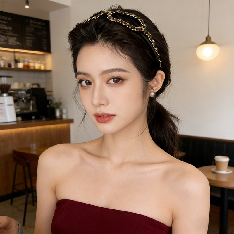 轻奢小香风链条发箍女高颅顶发卡