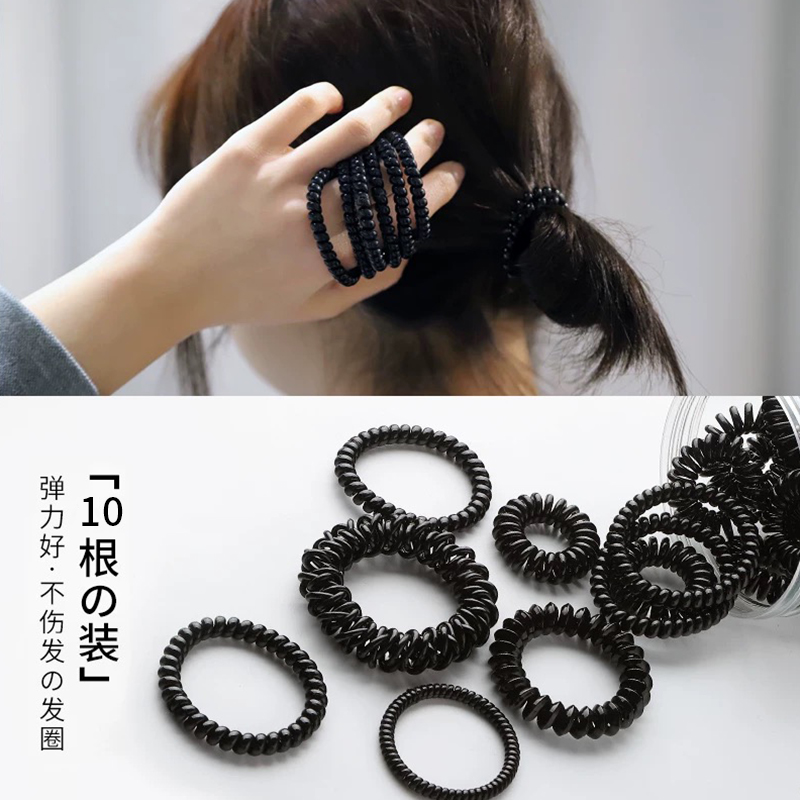 黑色百搭电话线发圈女磨砂细粗款运动高级感扎头发发绳加粗橡皮筋