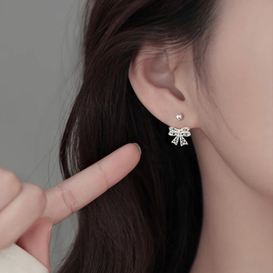 999纯银镂空蝴蝶结耳钉2024爆款轻奢高级感耳环女螺丝拧防掉耳饰