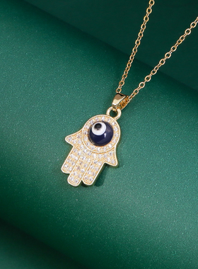 欧美复古法蒂玛之手吊坠嘻哈项链