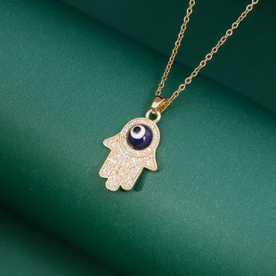 欧美复古法蒂玛之手吊坠嘻哈个性项链蓝色眼睛恶魔之眼锁骨链颈链