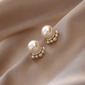 爆款 法式 小众高级感施家珍珠耳钉女2025年新款 春夏蚊香盘耳夹耳饰