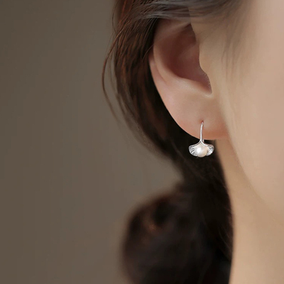 s999纯银珍珠银杏叶小清新