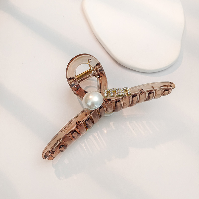 网红人气果冻色咖色珍珠透明亚克力百搭大号鲨鱼抓夹发饰夹子头饰