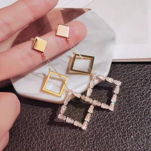 潮流耳夹无耳洞个性夜店风锆石耳环几何纯银耳钉唯美街拍长款耳饰