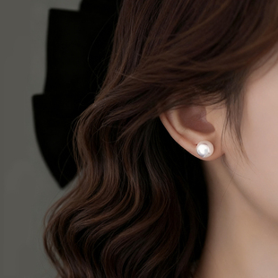 999纯银大号珍珠耳钉小众高级感2025新款耳环气质蚊香盘耳夹耳饰