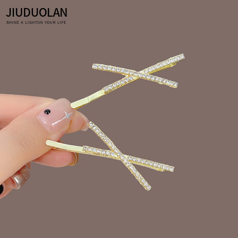头饰交叉水钻侧边夹女精致