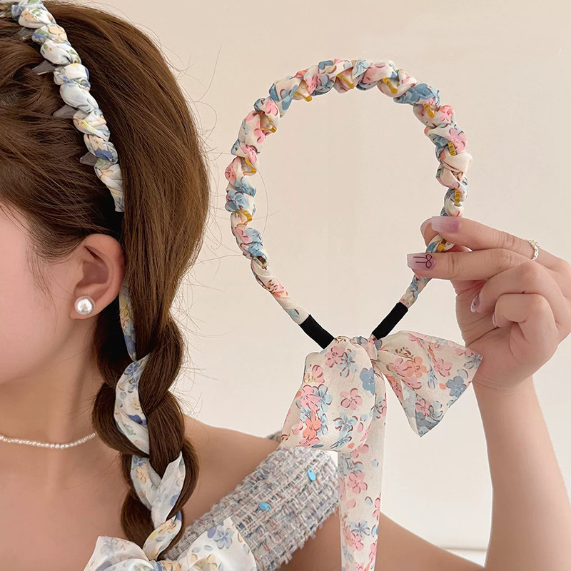 夏季碎花飘带蝴蝶结发箍女高颅顶带齿发卡绑发麻花辫编发头箍头饰