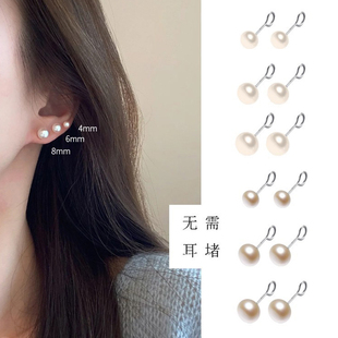 999纯银天然淡水珍珠耳钉弯钩款养耳洞耳环防掉睡觉不用摘银耳饰