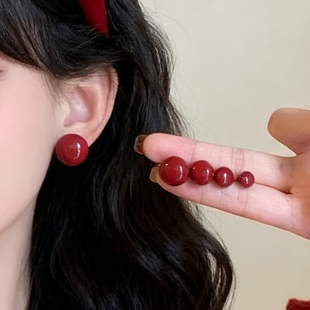 大号正圆珍珠红色999纯银耳钉无耳洞珍珠耳夹睡觉免摘养耳洞耳环