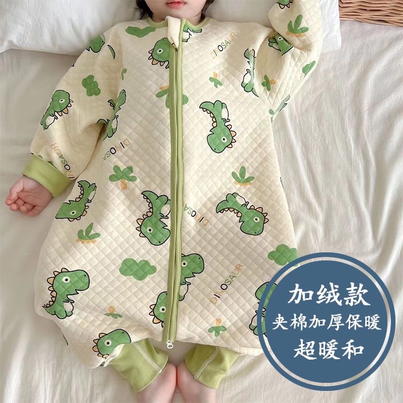 秋冬男女童拉链卡通家居服睡袋宝宝夹棉秋冬款连体衣睡衣儿童防踢