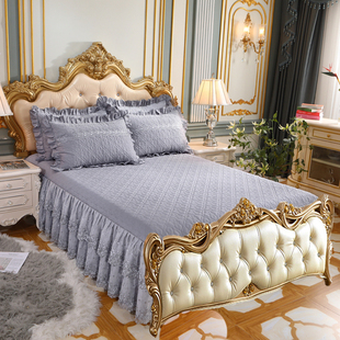 无尾床罩床裙无床尾四件套纯棉蕾丝床单单件高档奢华欧式 两边床裙