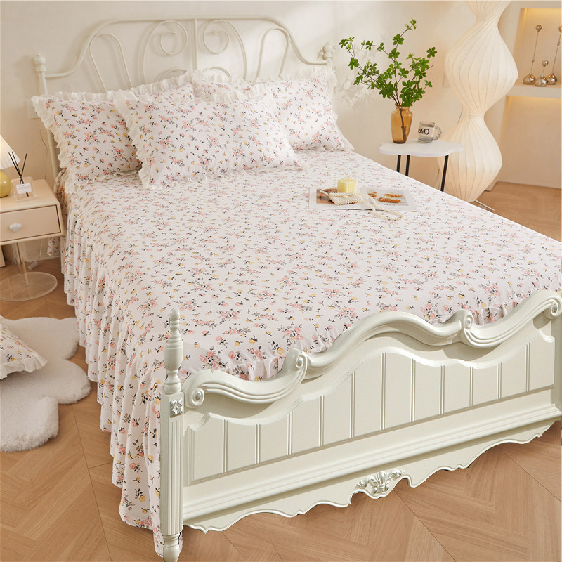 薄款纯棉无床尾床裙款欧式两边床罩无尾床裙床单三件套公主风全棉