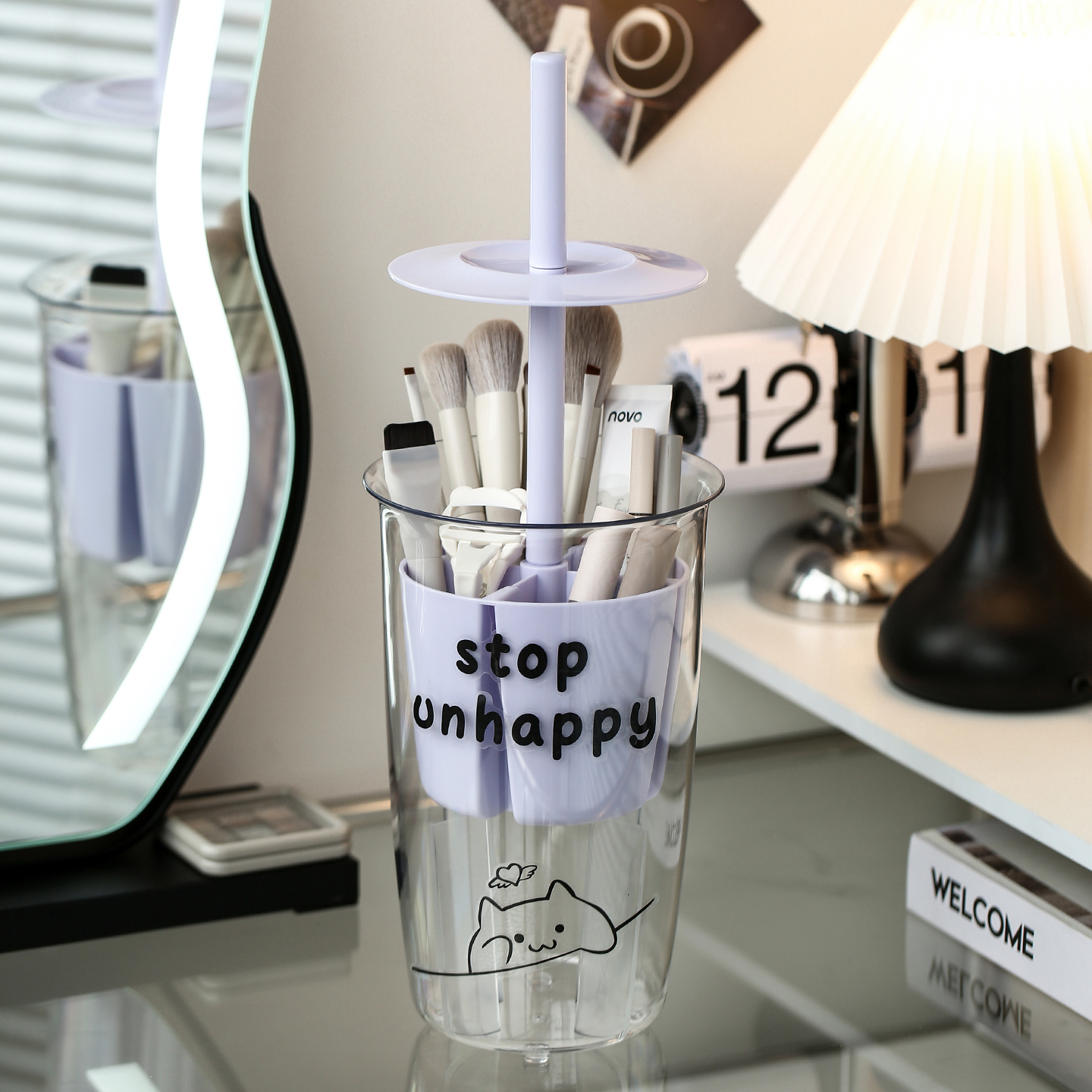 升降化妆刷桶分格眉笔粉刷收纳盒