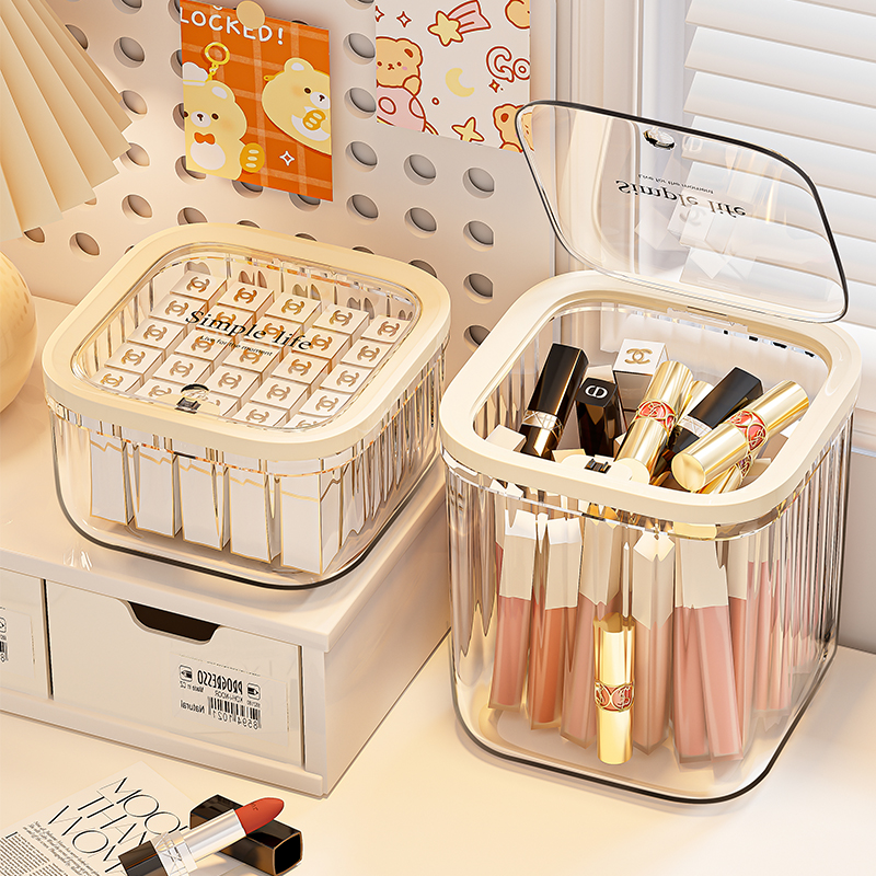 口红收纳盒桌面化妆品高级感专用防尘亚克力梳妆台整理架盒子透明