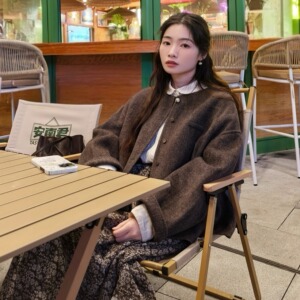 椿芽屿花《秋野栗子》双面呢羊毛外套南瓜扣子复古小众文艺外套