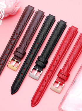 均思手表带 适配Casio卡西欧女表SHEEN系列真皮表带SHE-4029 SHE-3034红色牛皮表带凸口女士配件