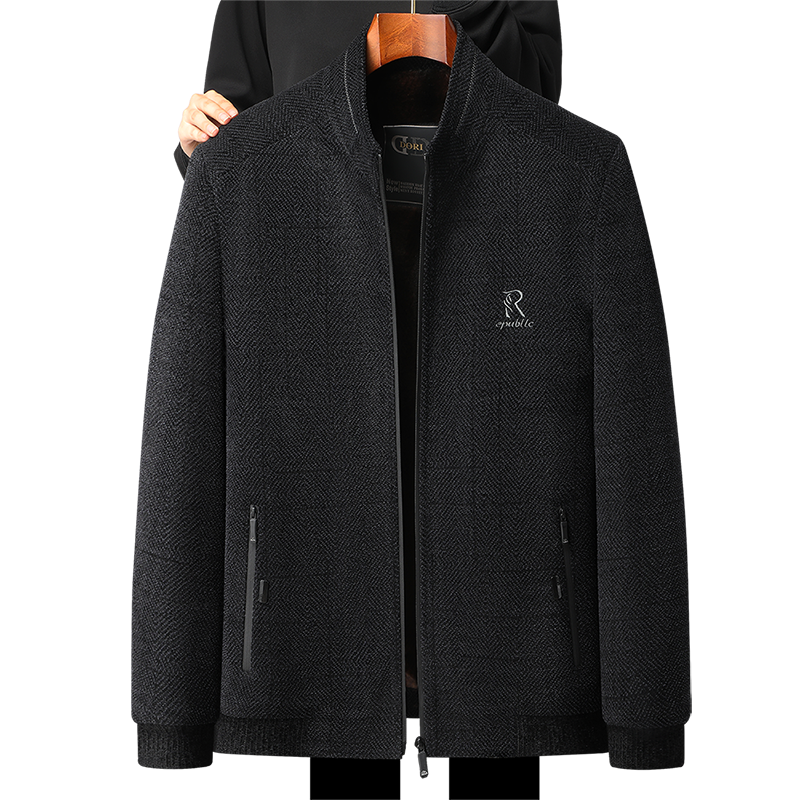 中老年男士休闲夹克衫老年人男装外套上衣爸爸加绒加厚秋冬雪尼尔