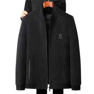 中老年男士休闲夹克衫老年人男装外套上衣爸爸加绒加厚秋冬雪尼尔