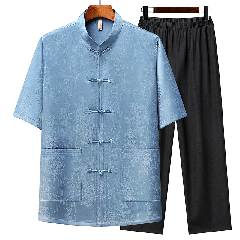 新款夏季爸爸短袖唐装套装