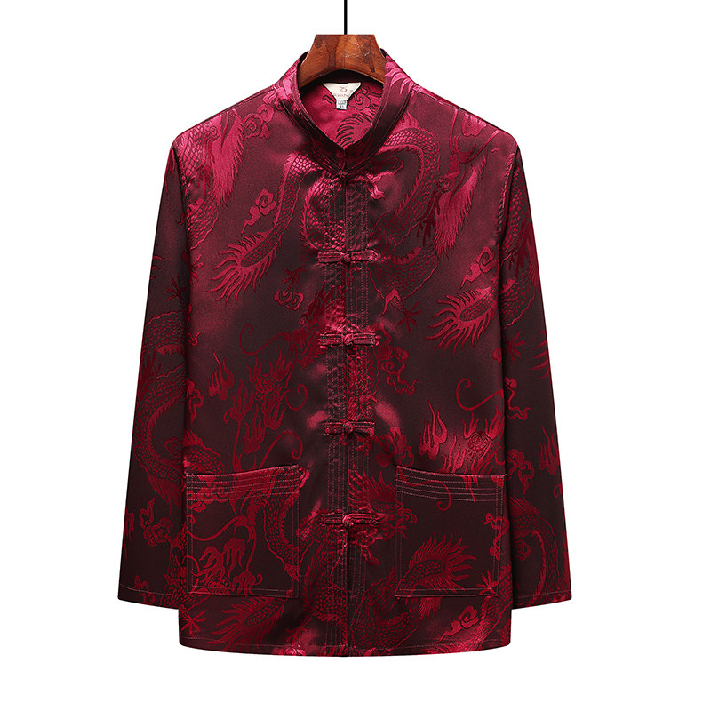 中老年复古风汉服爸爸老人爷爷晨练太极服唐装男冰丝长袖套装春夏