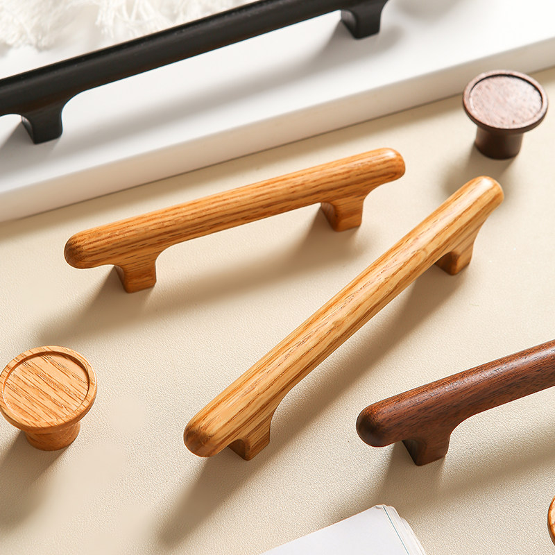 欧式简约加长衣柜门实木把手抽屉橱柜木质拉手单孔圆形鞋柜小拉手