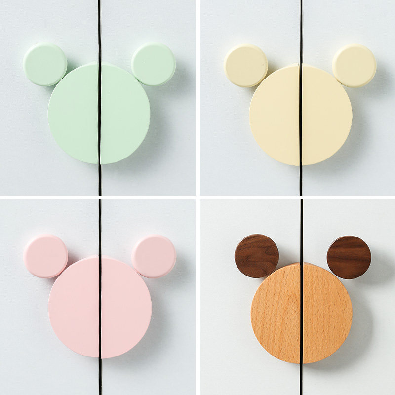 卡通儿童房米奇柜门实木小拉手原木奶油风衣柜抽屉榻榻米木质把手