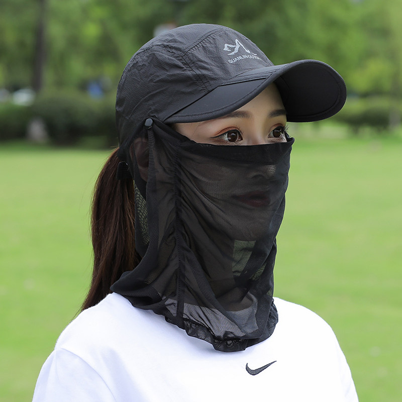 防晒面罩女夏防紫外线全脸夏天棒球户外鸭舌帽面纱运动夏遮阳帽