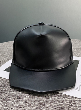 帽子女秋天韩版潮棒球帽皮质嘻哈帽休闲pu皮革皮帽平沿帽男遮阳帽