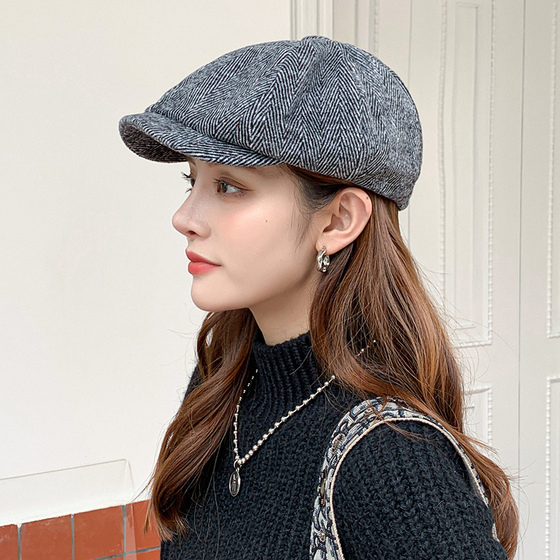 女士英伦风日系毛呢八角帽
