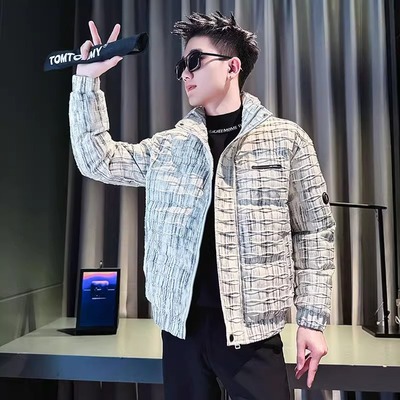 冬季时尚羽绒服男款加厚保暖花棉袄2024新款修身韩版男士棉服外套