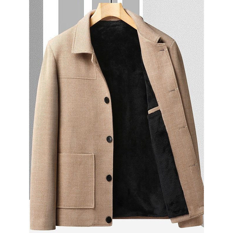 男士加绒加厚羊毛呢大衣冬季新款男装外套青年保暖羊毛呢子夹克