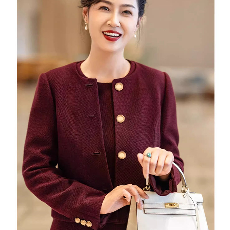 喜婆婆小香风喜庆婚宴妈妈装时尚套装女中老年秋冬开衫洋气连衣裙