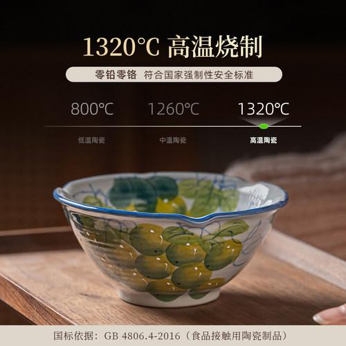 景德镇陶瓷手绘碗老陶泥仿古创意米饭碗沙拉碗釉下彩5寸鱼嘴碗