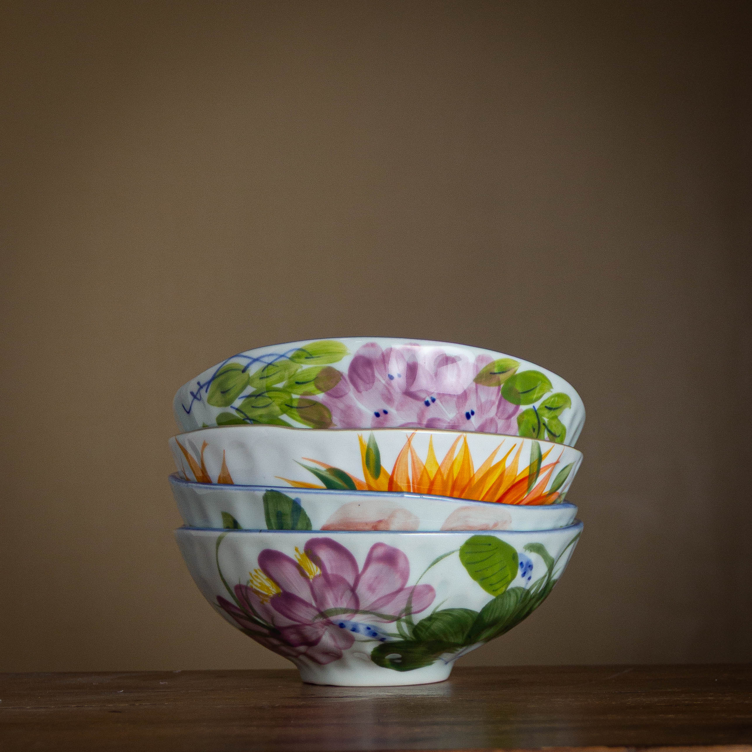 景德镇釉下彩面碗陶瓷手捏釉下彩复古创意家用沙拉碗米饭碗6.5寸