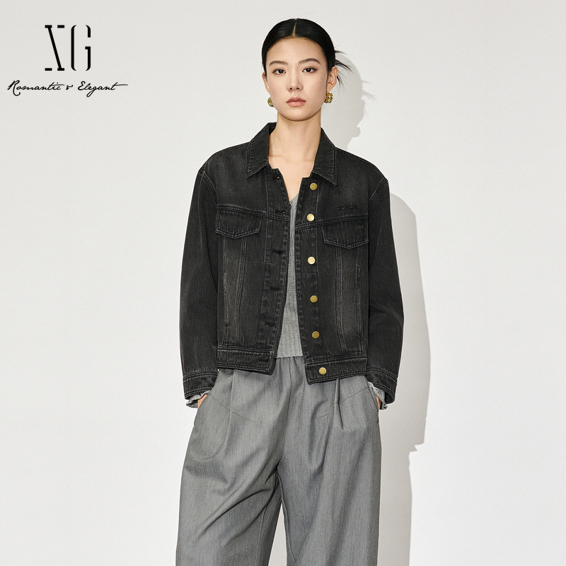 XG/雪歌复古休闲翻领牛仔外套