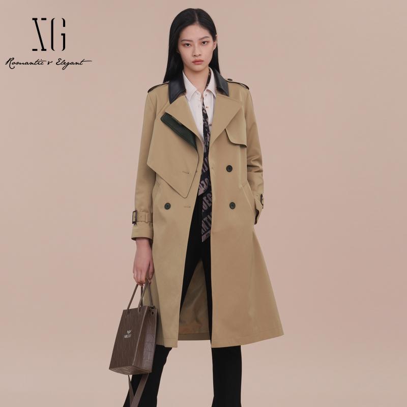 XG/雪歌复古格纹风衣女长袖