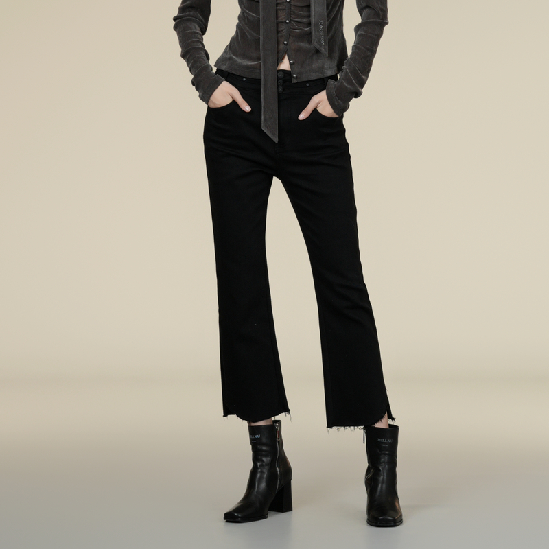 XG/雪歌微喇百搭高腰显瘦牛仔裤