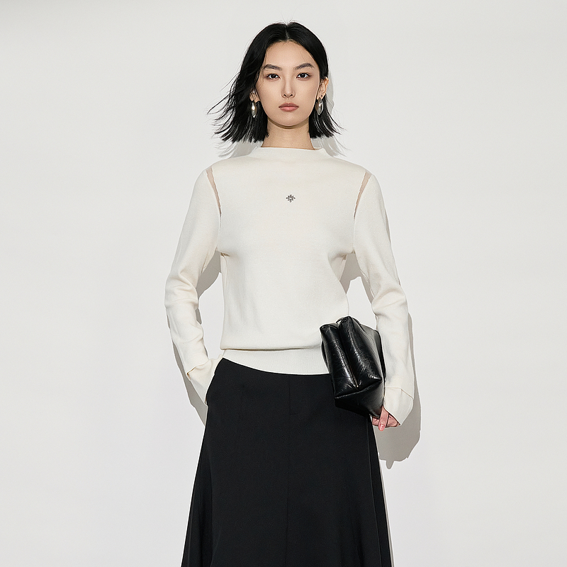 XG/雪歌显瘦套头圆领针织衫上衣