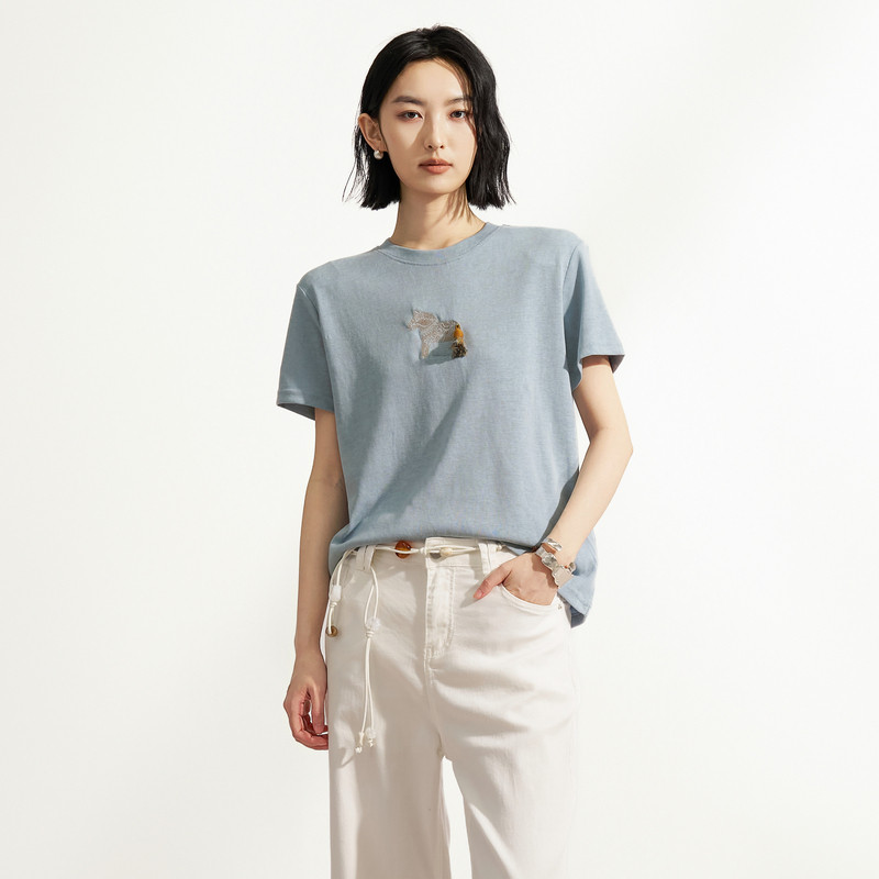 XG/雪歌小马刺绣短袖T恤女