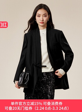 XG/雪歌25年冬季新款时尚新中式盘扣西装外套女上衣XJ407034A390