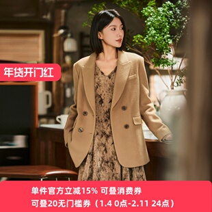 XG/雪歌2025年冬季新款宽松双面呢西装领大衣外套女XK410023A109