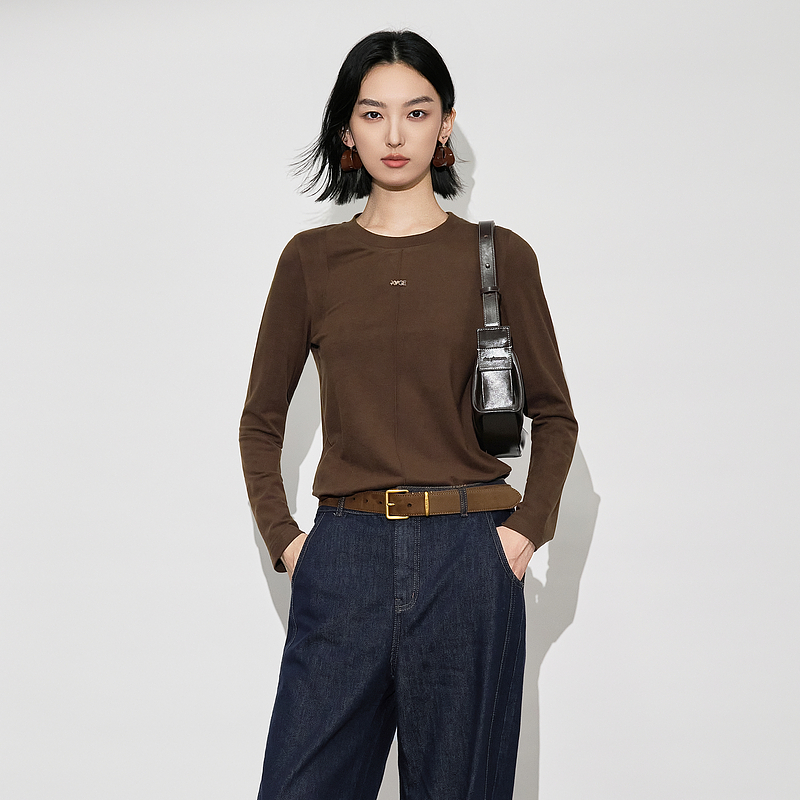 XG/雪歌圆领修身百搭长袖针织衫