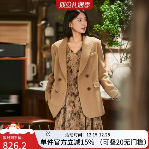 XG/雪歌宽松双面呢西装领大衣