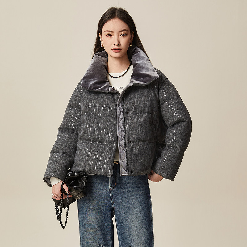 XG/雪歌立领亮片短款羽绒服女