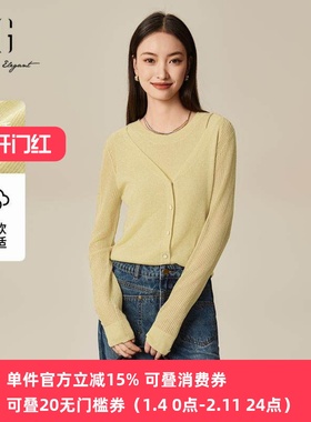 XG/雪歌假两件毛针织衫25春季新款长袖绵羊毛开衫女XL111508A830