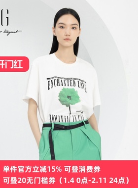 xg雪歌字母印花T恤女白色短袖2024春季新款休闲上衣XJ101008A451